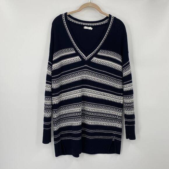 Vince Sweater Textured Stripe Cotton V Neck Pullover White Black Womens XS - Picture 2 of 8